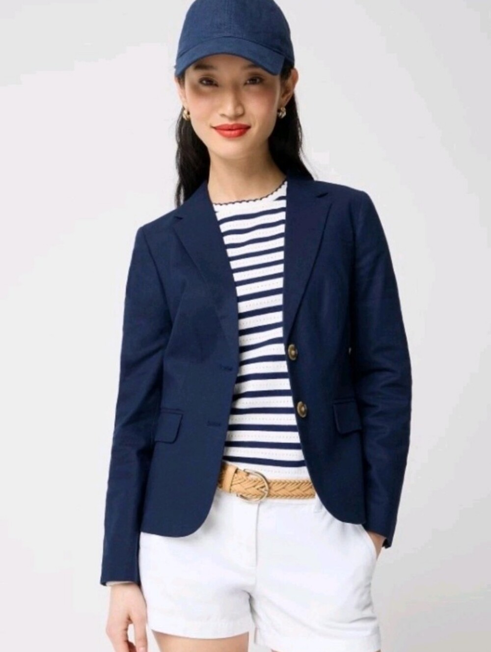 J.Crew Women Linen Blend Schoolboy Blazer Size Petite 6 Navy